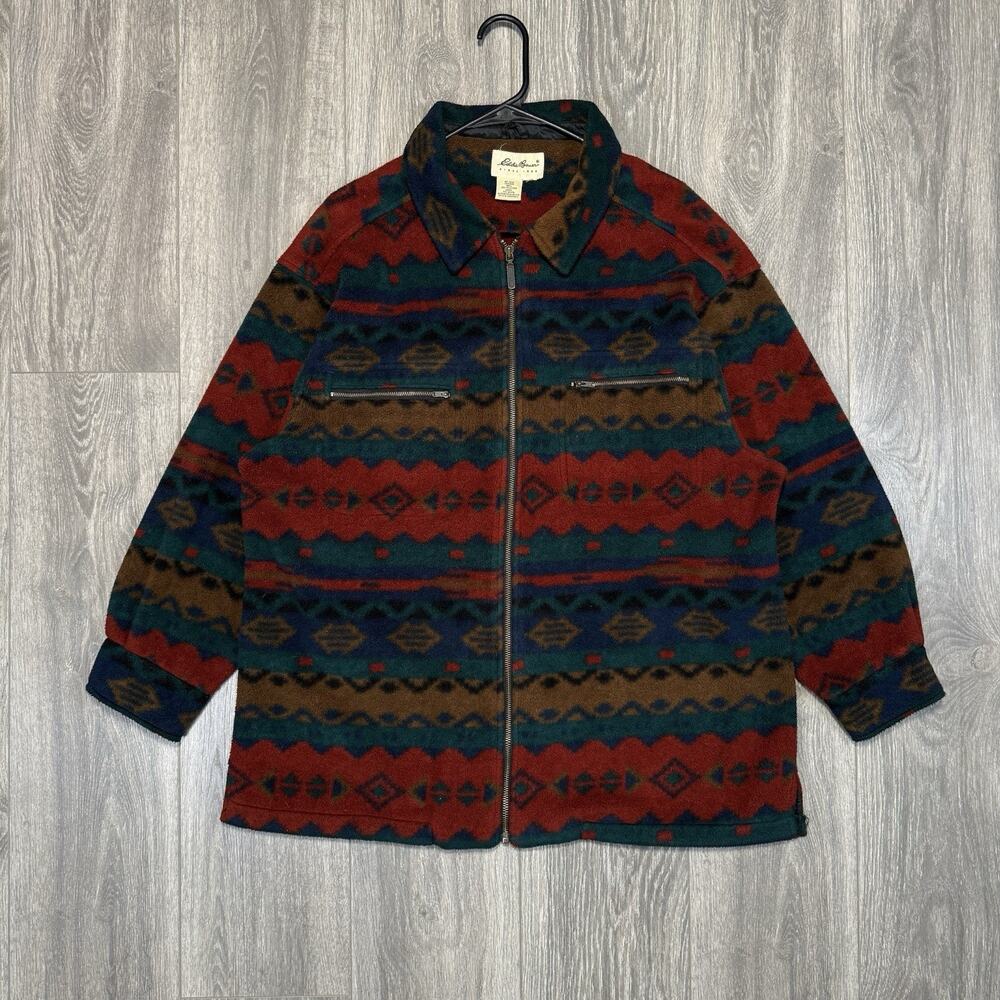 Vintage Eddie Bauer Fleece Jacket Full Zip Aztec Southwest Full Zip Men's XL - Picture 2 of 10